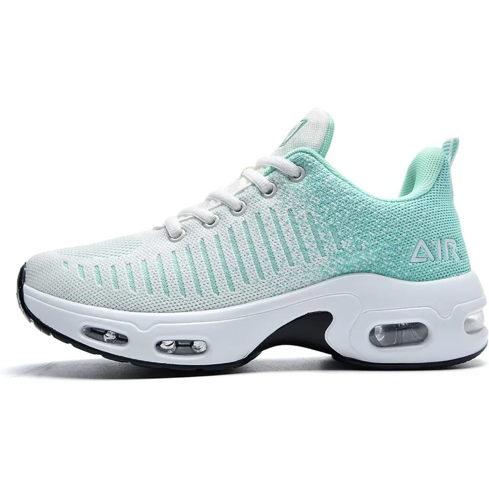 Women Tennis Sports Athletic Workout Running Sneakers White Green Lightweight - Picture 2 of 6